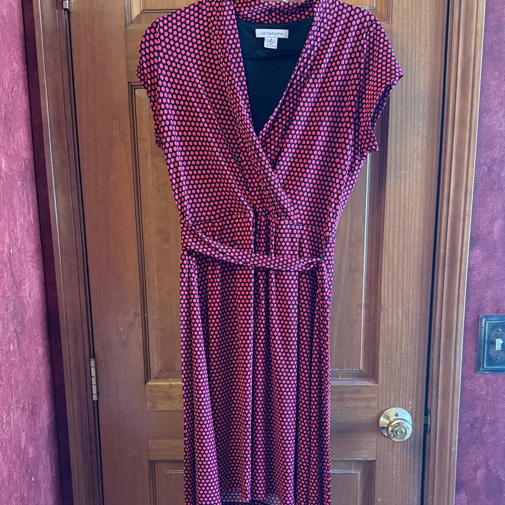 Liz Claiborne Red and Black Midi Dress